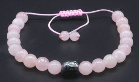 Bracelet Ajustable Quartz Rose perles 8mm