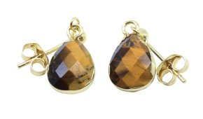 Boucles d'Oreilles Argent 925 Plaquées Or 'Ondée Dorée' Œil de Tigre