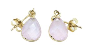 Boucles d'Oreilles Argent 925 Plaquées Or 'Ondée Dorée' Quartz Rose