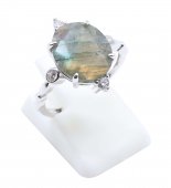 Bague Argent 925 Plaquée Platine Labradorite Ovale