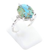 Bague Argent 925 Plaquée Platine Turquoise Ovale