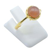Bague Argent 925 Plaquée Or Pierre de Soleil Ronde Extra