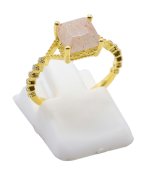 Bague Argent 925 Plaquée Or Pierre de Soleil Carrée Extra