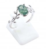 Bague Argent 925 Plaquée Platine 'Murmure de Laurier' Agate Mousse