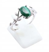Bague Argent 925 Plaquée Platine 'Murmure de Laurier' Malachite