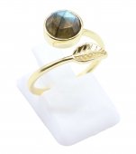 Bague Argent 925 Feuille d'Or Labradorite Extra
