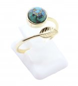 Bague Argent 925 Feuille d'Or Turquoise Ronde Extra