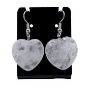 Boucles d'Oreilles Métal Cristal de Roche Cœur 4cm