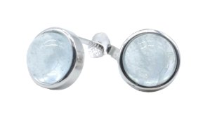 Boucles d'Oreilles Argent 925 Aigue-Marine Ronde Polie