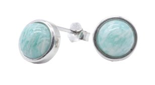 Boucles d'Oreilles Argent 925 Amazonite Ronde Polie