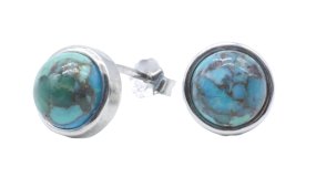 Boucles d'Oreilles Argent 925 Turquoise Ronde Polie