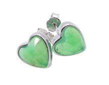 Boucles d'Oreilles Argent 925 Jade Verte Cœur