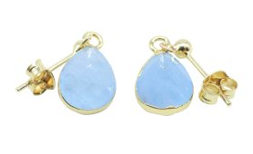 Boucles d'Oreilles Argent 925 Plaquées Or 'Ondée Dorée' Aigue-Marine