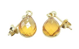 Boucles d'Oreilles Argent 925 Plaquées Or 'Ondée Dorée' Citrine