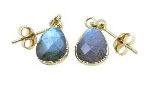 Boucles d'Oreilles Argent 925 Plaquées Or 'Ondée Dorée' Labradorite