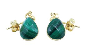 Boucles d'Oreilles Argent 925 Plaquées Or 'Ondée Dorée' Malachite