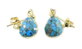Boucles d'Oreilles Argent 925 Plaquées Or 'Ondée Dorée' Turquoise