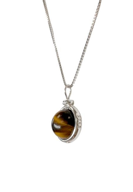 Collier Argent 925 — Pendentif Boule Œil de Tigre AA 10mm