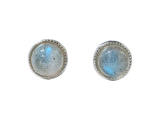 Boucles d'Oreilles Rondes — Cuivre Blanc & Labradorite AA