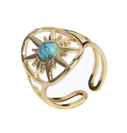 Bague en Acier Inoxydable Dorée Ajustable Soleil Turquénite A