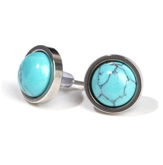 Boucles d'Oreilles Rondes Turquénite | Acier Inoxydable | Stud 10mm