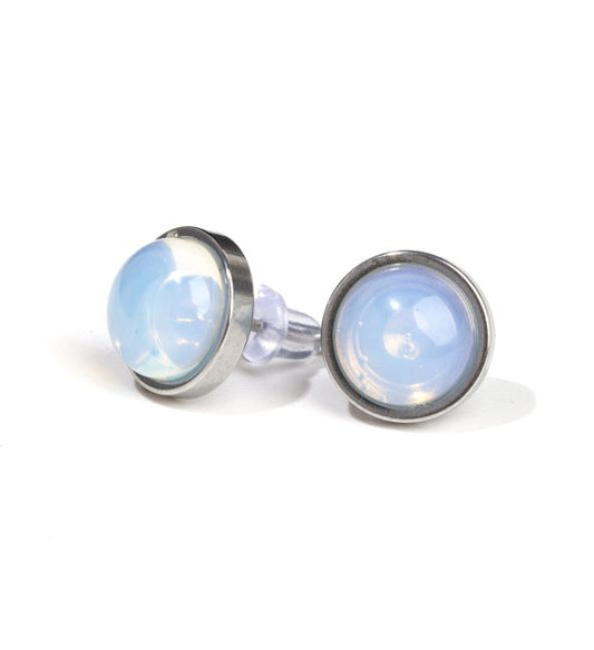 Boucles d'Oreilles Rondes Opalite | Acier Inoxydable | Stud 10mm